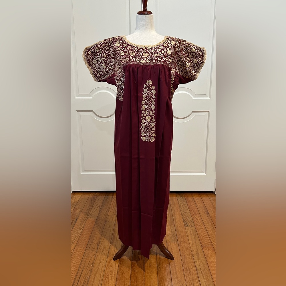 XL San Antonino Maxi Dress,Oax,Mexican dress Hand Embroidered with Silk threads.